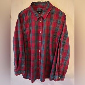 CHAPS women’s long sleeve button up red plaid shirt, size 3X.